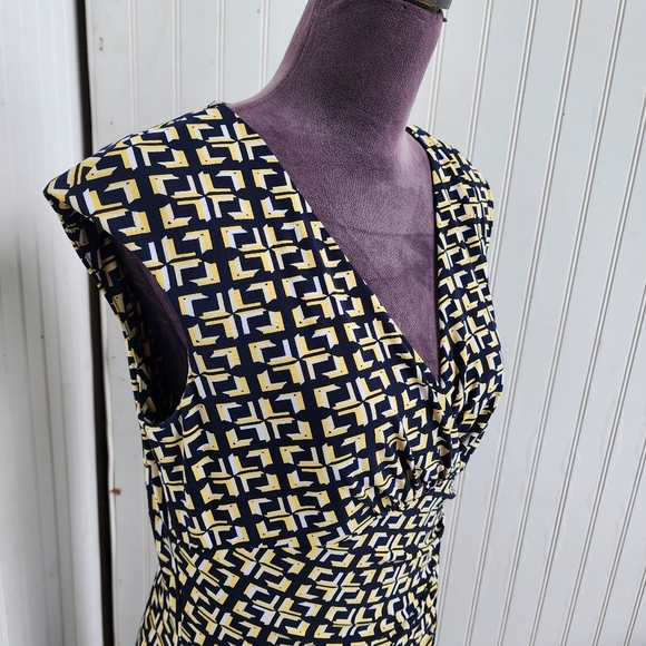Ralph Lauren Women Dress Stretch Navy Yellow White Cap Sleeve Pleated Sheath 10 - Picture 3 of 15